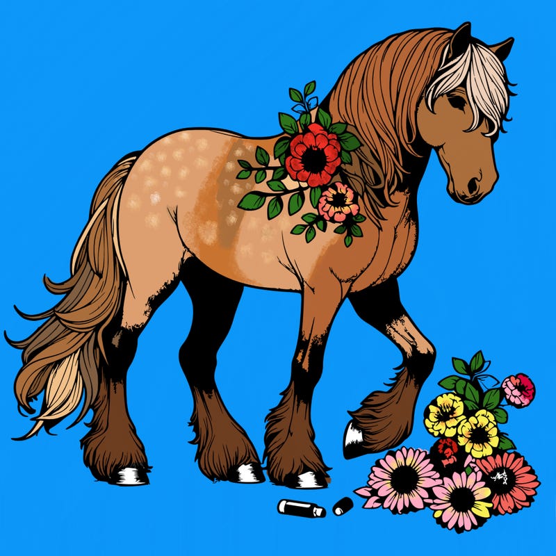 realistic horse with flowers