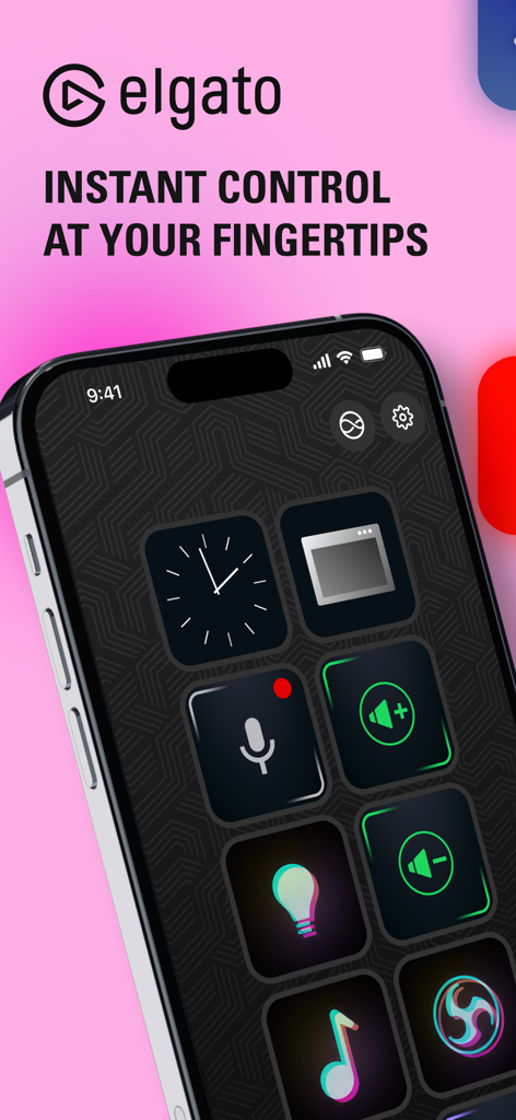Elgato Stream Deck Mobile App-Oberfläche mit anpassbaren Tasten auf einem iPhone-Bildschirm