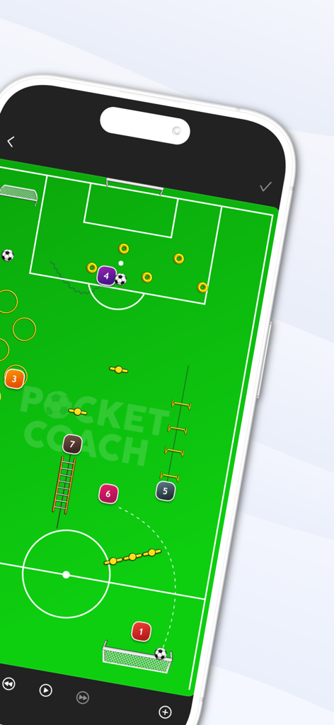 Pocket Coach Board Soccer - A digital soccer tactical board displaying training drills and player positioning.