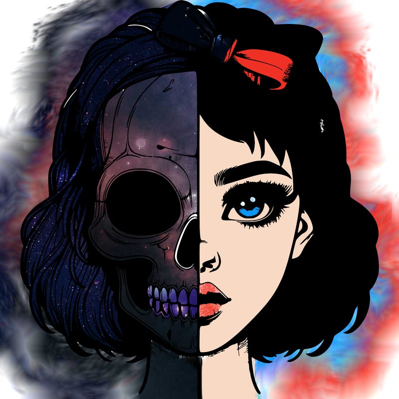 realistic girl with half skull mask