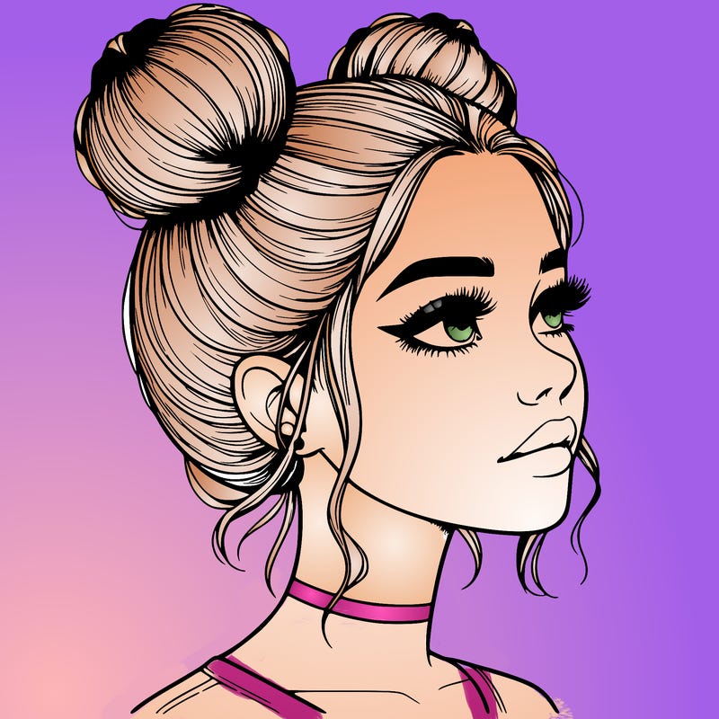 realistic girl with buns on the top of her head