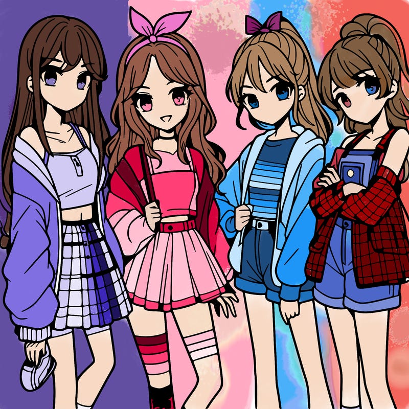 teen manga girls group of 4