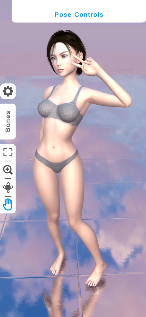 3D female character striking a peace sign pose for drawing reference in Ultimate Poser