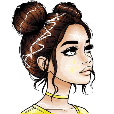 realistic girl with buns on the top of her head
