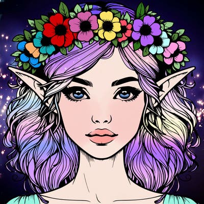 realistic female elf with flower crown