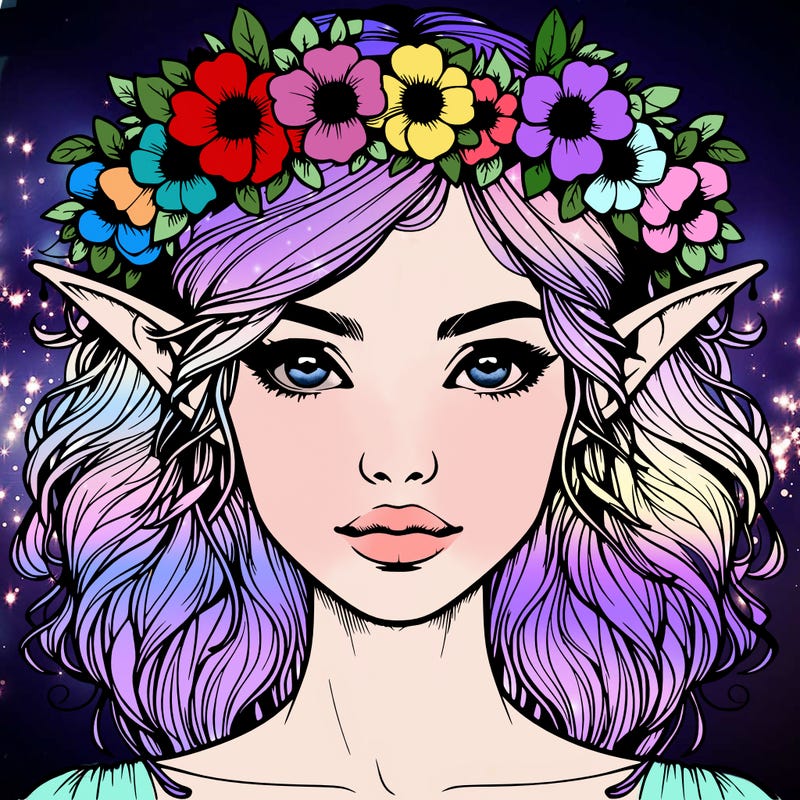 realistic female elf with flower crown