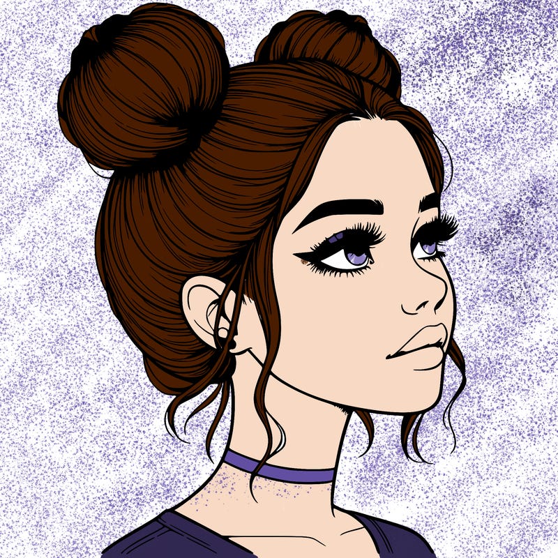 realistic girl with buns on the top of her head