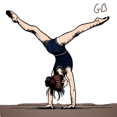 realistic gymnastic hand stand girl in four splits