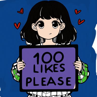 a girl holding a sign saying 100 likes please