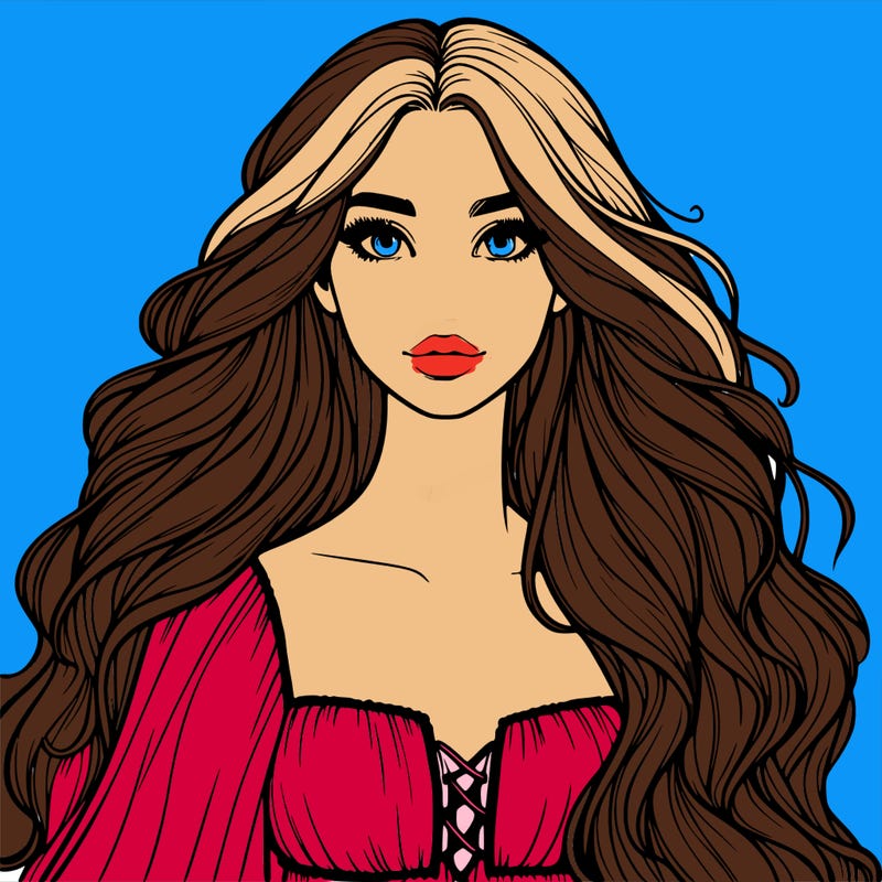 realistic woman with long hair in a flowing dress