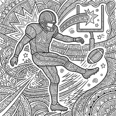 Dive into the detailed world of this Zentangle Football Kicker coloring page, perfect for sports fans and pattern lovers. Enjoy hours of meditative coloring as you bring this dynamic scene to life with your unique color palette.