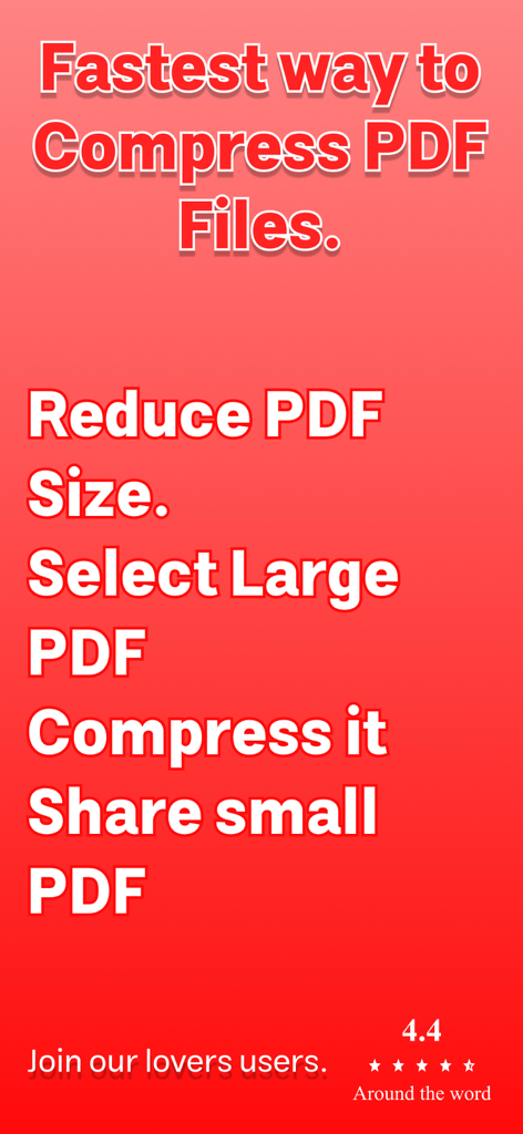 PDFファイルを最速で圧縮し、サイズを縮小するためのテキストを表示するプロモーション画面。