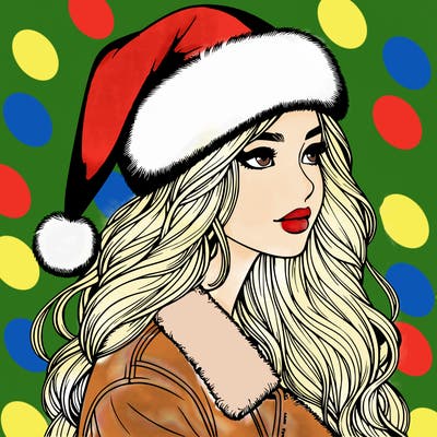 realistic girl in santa hat