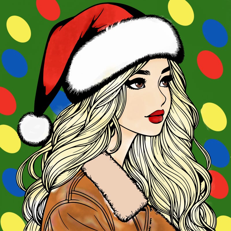realistic girl in santa hat