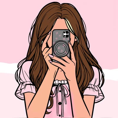 a realistic girl holding her phone taking pictures