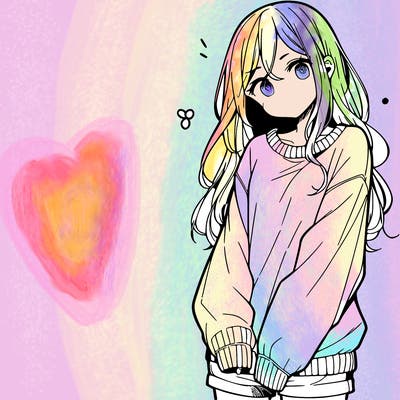 manga teen girl  in a sweater and baggy pants