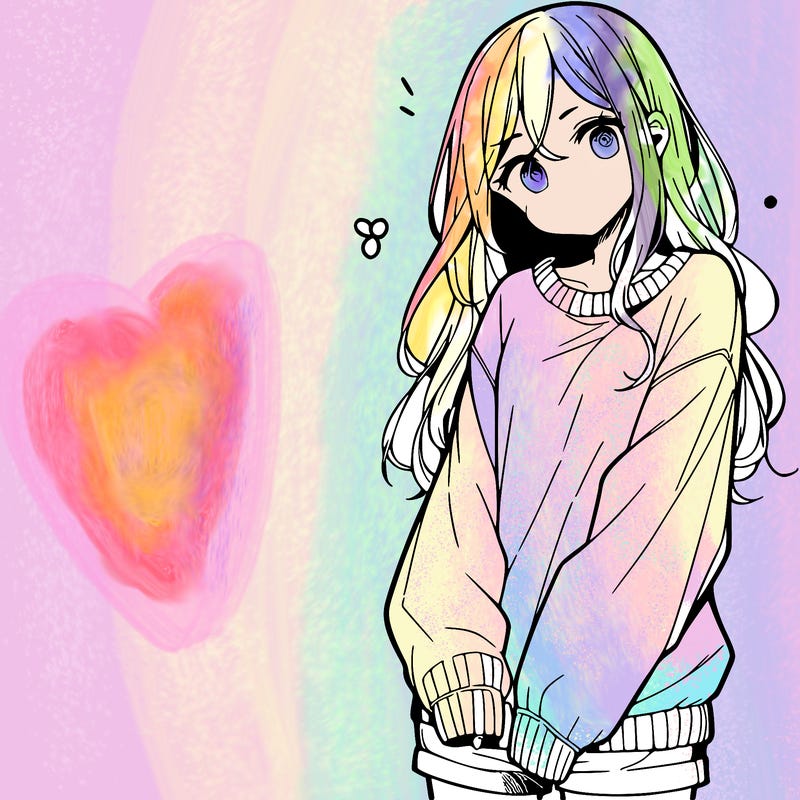 manga teen girl  in a sweater and baggy pants