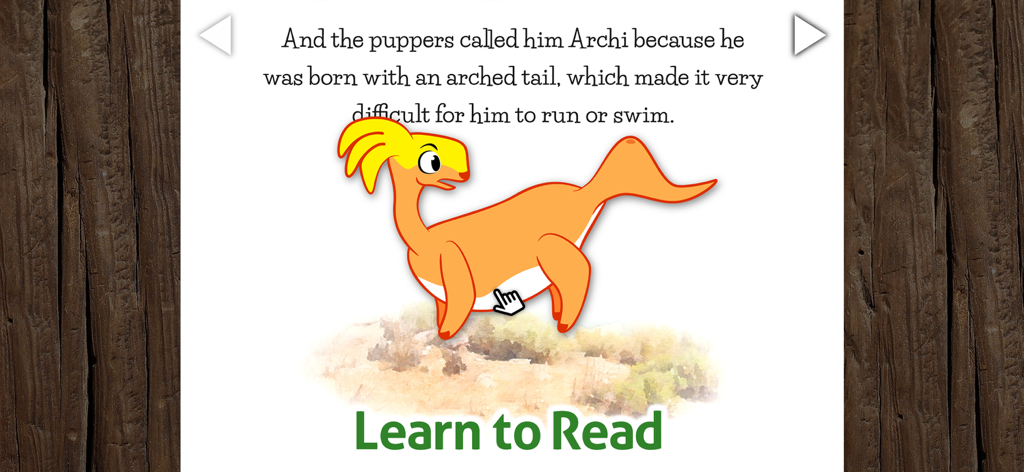 Read Along Book - Archi - Una página del libro para leer Archi que muestra al personaje principal con la etiqueta 'Aprender a Leer'.