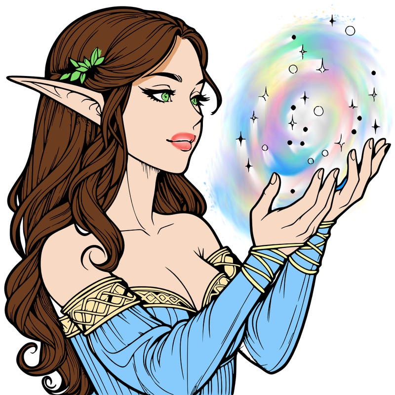 realistic elf girl doing magic