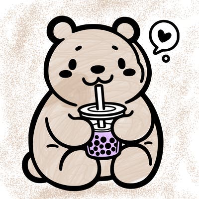bear drinking boba tea