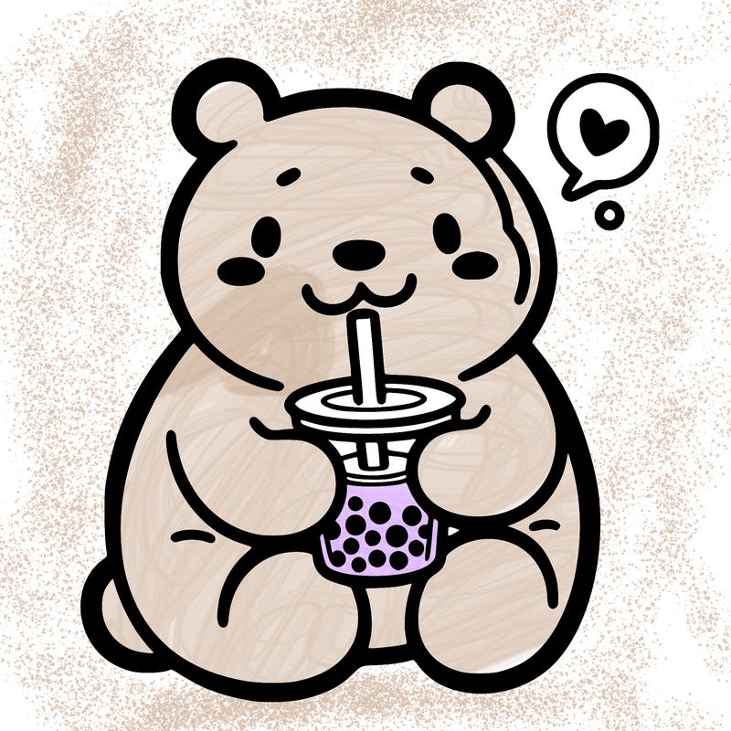 bear drinking boba tea