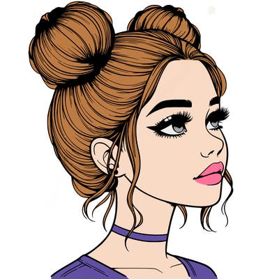 realistic girl with buns on the top of her head