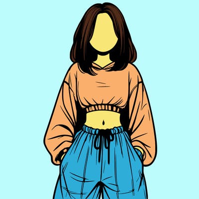 realistic girl faceless with baggy pants and a crop top