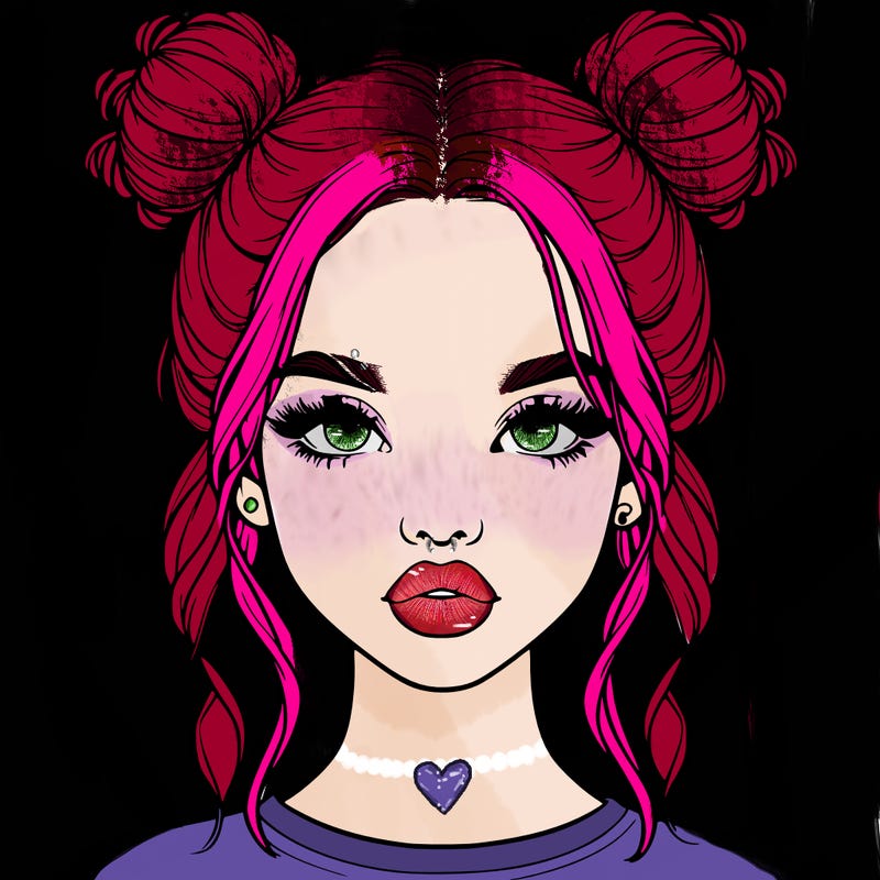 realistic girl with two buns in hair and lips