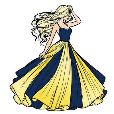 realistic woman with dress flowing in the wind