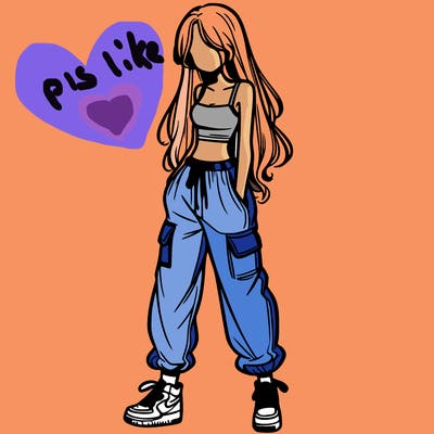 girl in baggy pants crop top and long hair