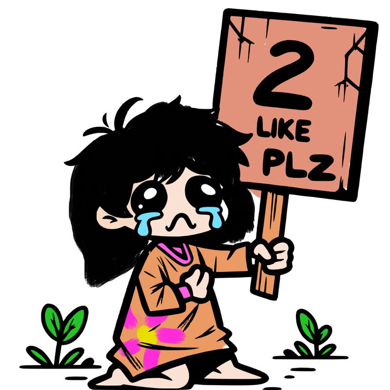 small poor toddler crying with sign that says 2 like plz