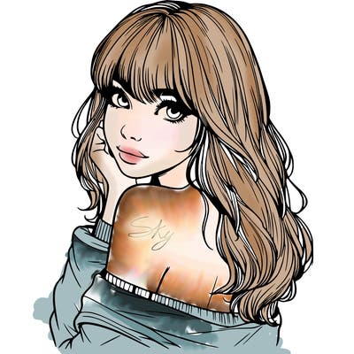 realistic girl with bangs looking over her shoulder