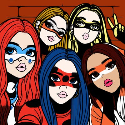 group of teen girls friends y2k up close in a selfie