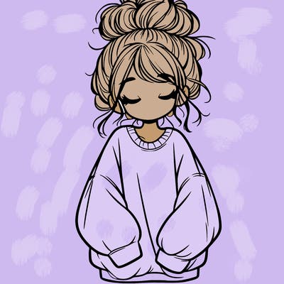 girl with baggy sweatshirt and messy bun