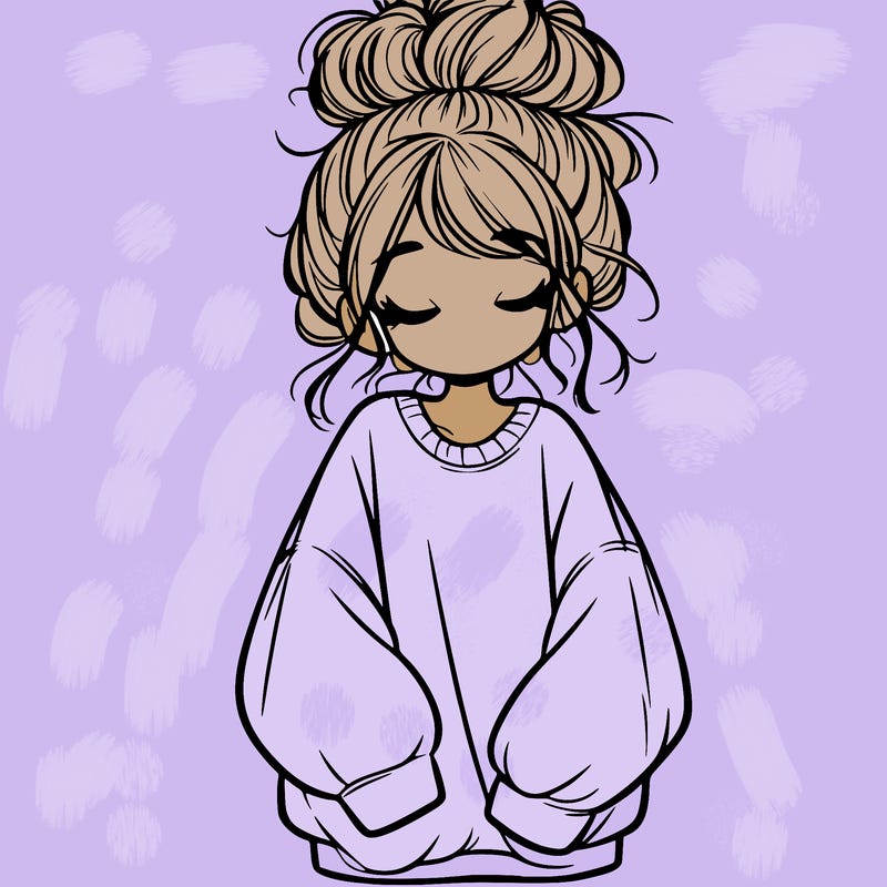girl with baggy sweatshirt and messy bun