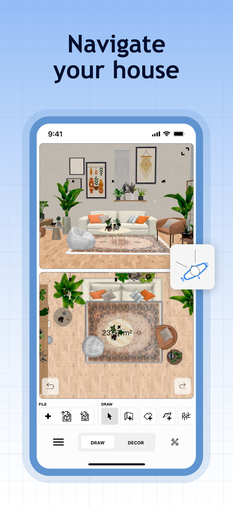 Interfaccia dell'app Sweet Home 3D con planimetria 2D e visualizzazione interna 3D