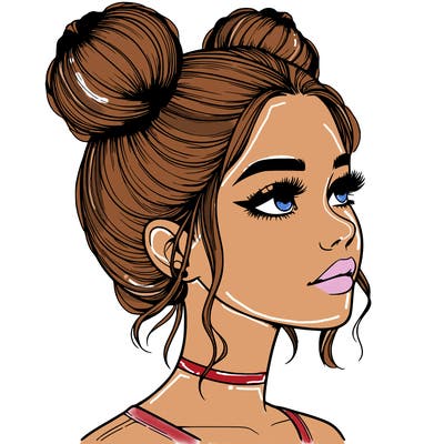 realistic girl with buns on the top of her head