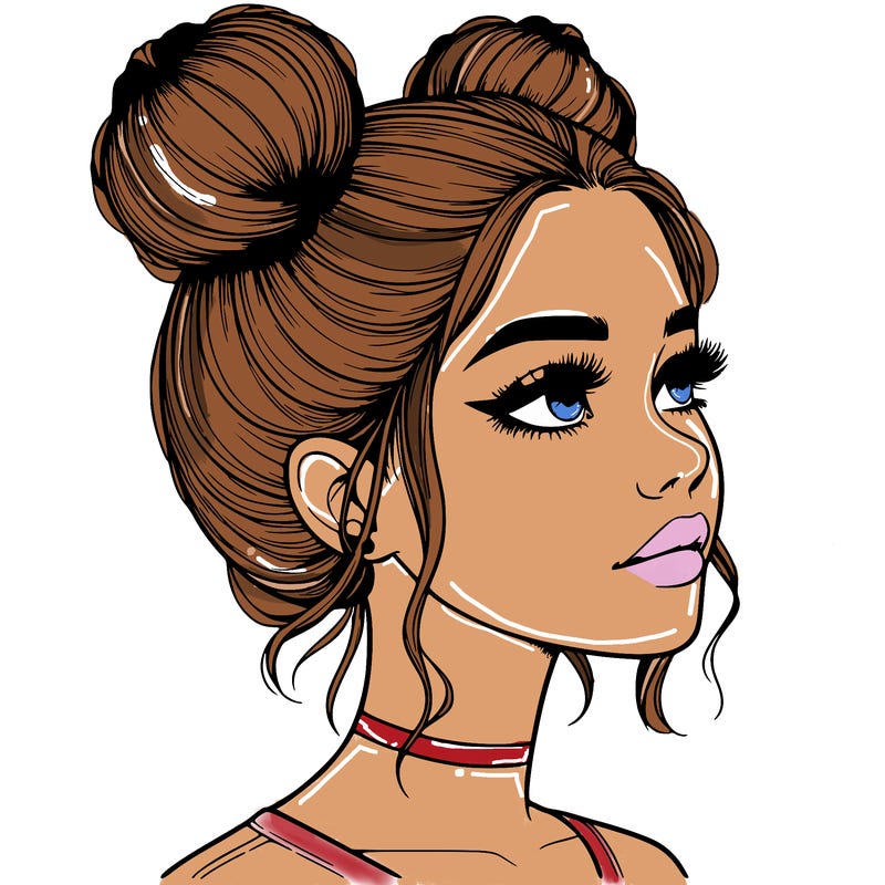 realistic girl with buns on the top of her head