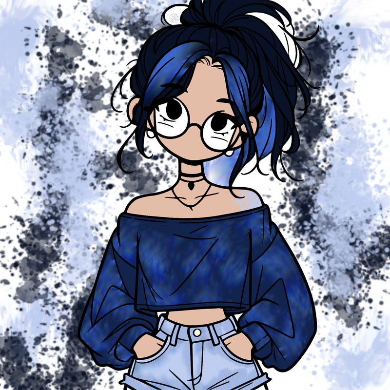 girl with a messy ponytail glasses a baggy crop top and jean shorts