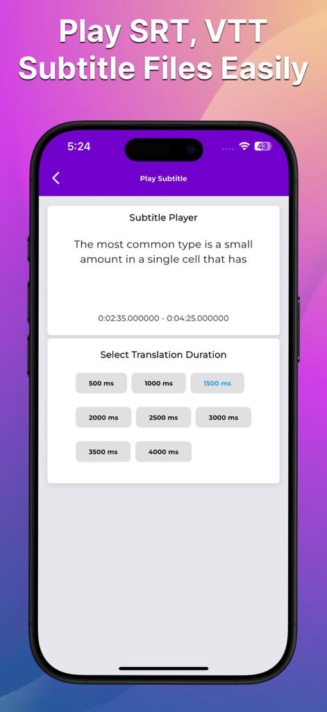 Subtitle Viewer & Translator - SRTおよびVTTファイルの再生、および翻訳時間設定を表示する字幕プレーヤーのインターフェース。
