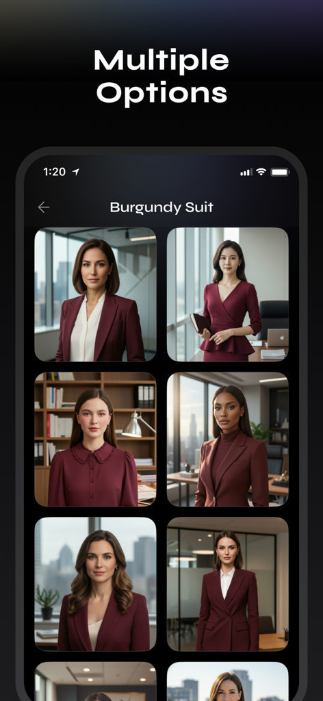 AI Professional Headshot - HS9 - Retratos profissionais gerados por IA de mulheres usando ternos bordô para perfis de negócios