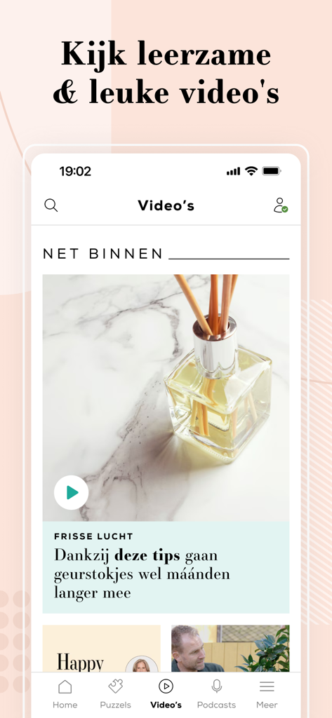 Libelle.nl - 향기 스틱에 대한 라이프스타일 비디오를 보여주는 Libelle 앱 동영상 섹션 스크린샷