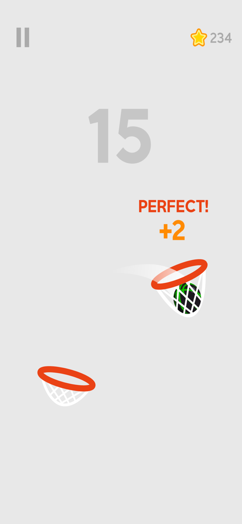 Captura de tela do jogo Dunk Shot mostrando uma enterrada de basquete perfeita com uma bola padronizada