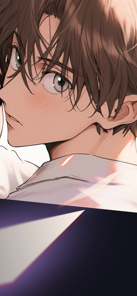 Close up portrait of a handsome male anime character with brown hair and light green eyes from the Whif app