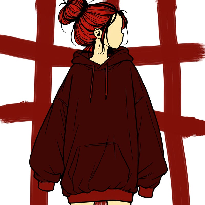 realistic girl with a oversized sweatshirt on and a bun