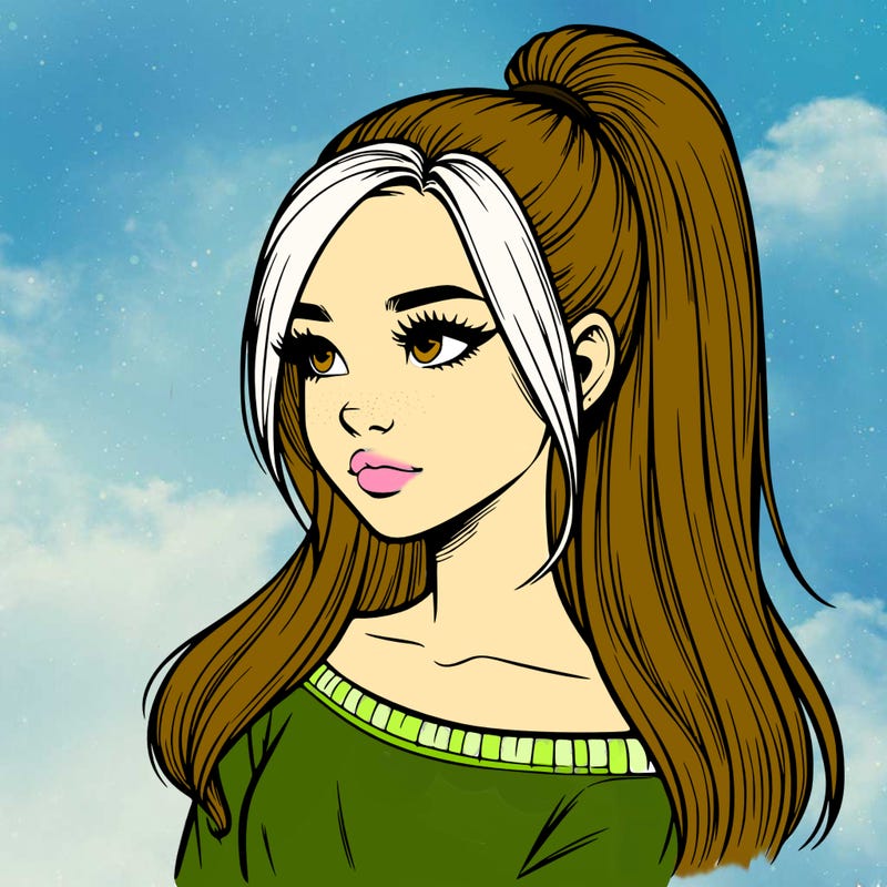 realistic girl with a high ponytail