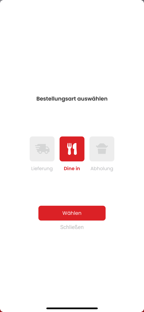 Pizza Taxi Santino Boden - Mobile app screen for Pizza Taxi Santino Boden showing options to select delivery, dine-in, or pickup.