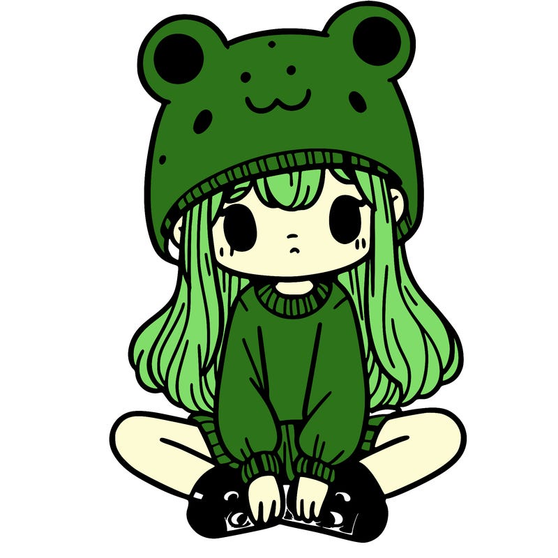a girl wearing a frog hat and some frog socks