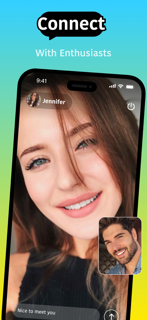 A smartphone showing a video chat feature in the Saki app with the text Connect With Enthusiasts.