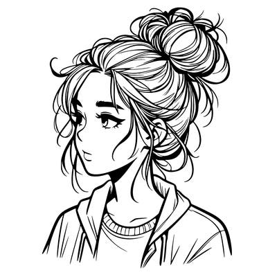 realistic teenage girl with a messy bun